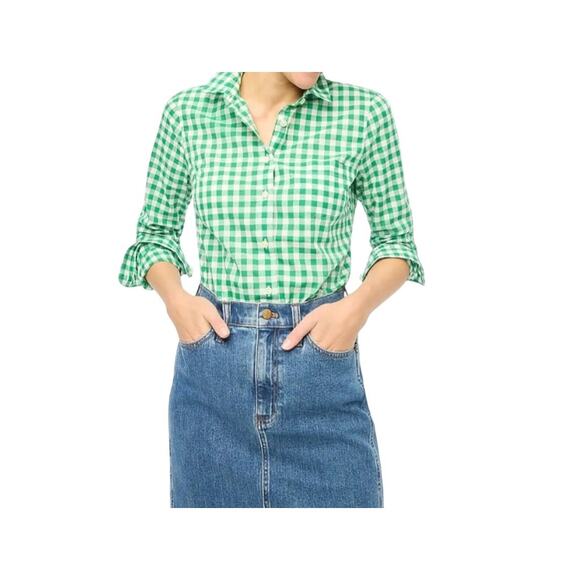 J. Crew Womens Green Gingham Cotton Signature Fit Button Down Shirt Size 6 - Picture 6 of 6